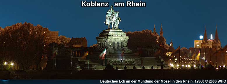 Koblenz am Rhein. Deutsches Eck an der Mündung der Mosel in den Rhein.